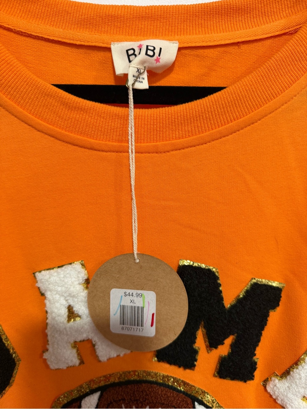 350 NWT BiBi Orange GAME DAY Football Sweatshirt Size XL - Picture 4 of 6